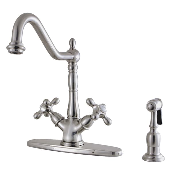 KS1238AXBS Heritage Deck Mount Kitchen Faucet W/ Brass Sprayer, Nickel